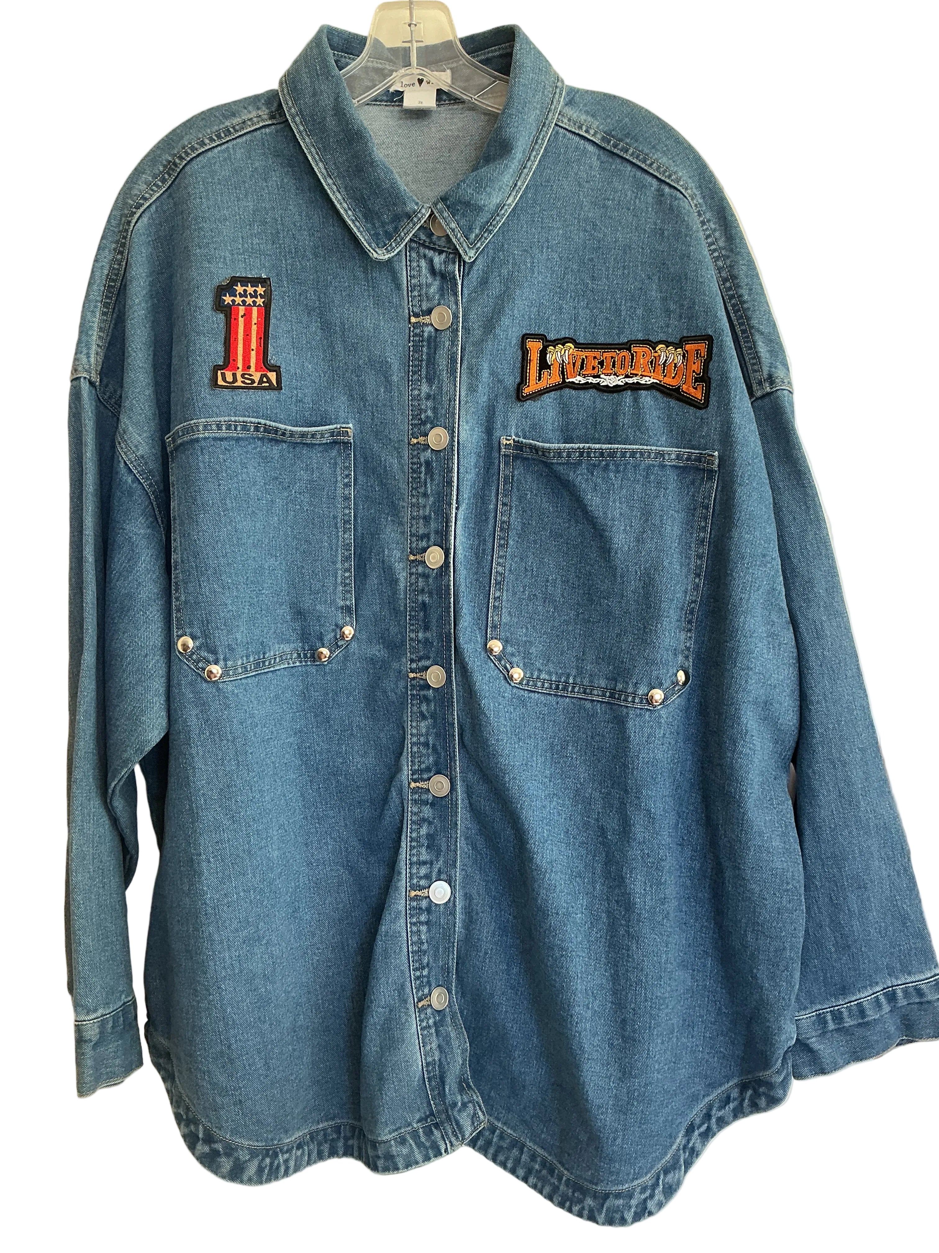 Live to Ride Biker Denim Button Up Shirt