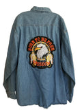 Born to Be Free Biker Denim Button Down Shirt