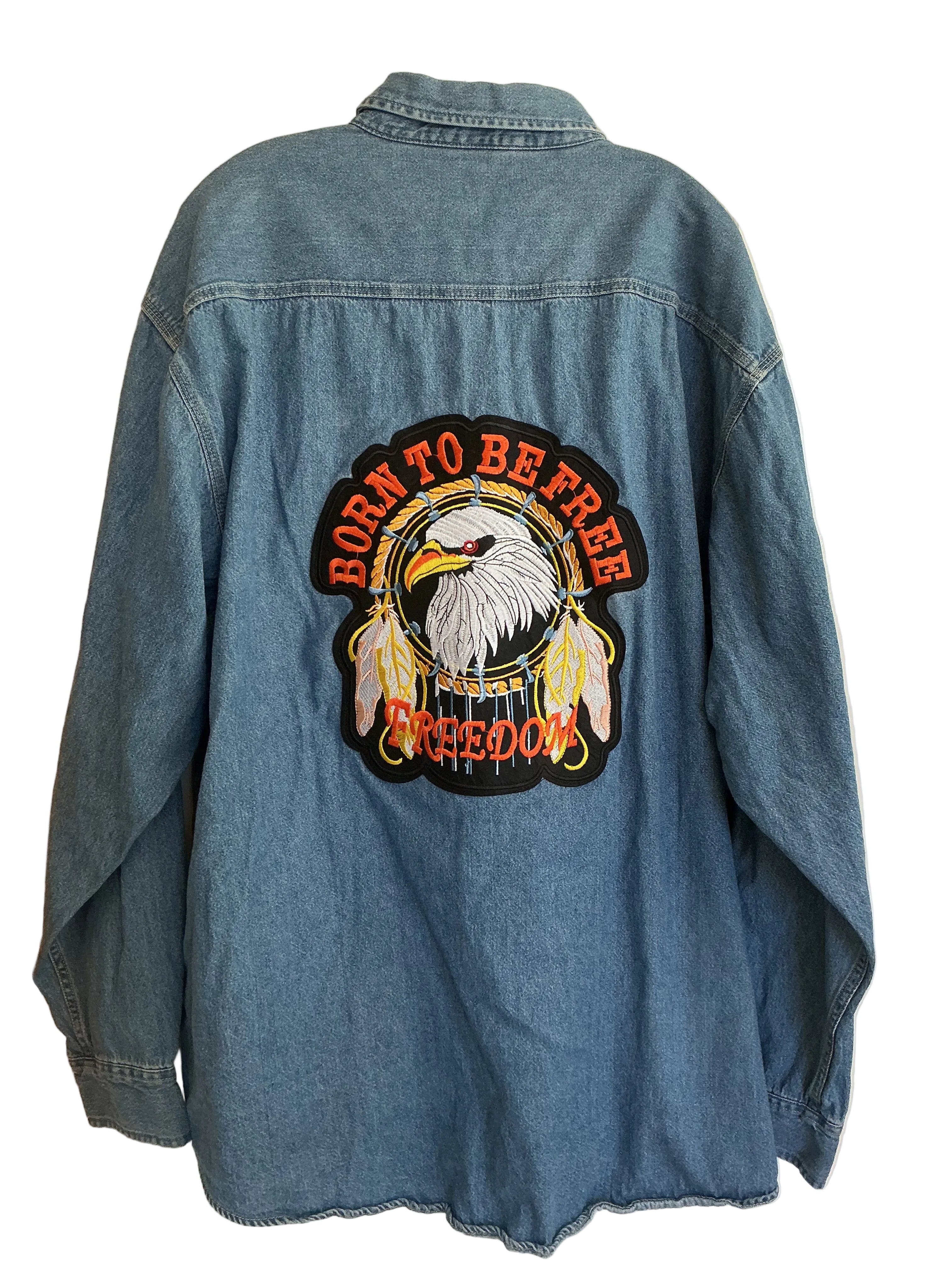 Born to Be Free Biker Denim Button Down Shirt