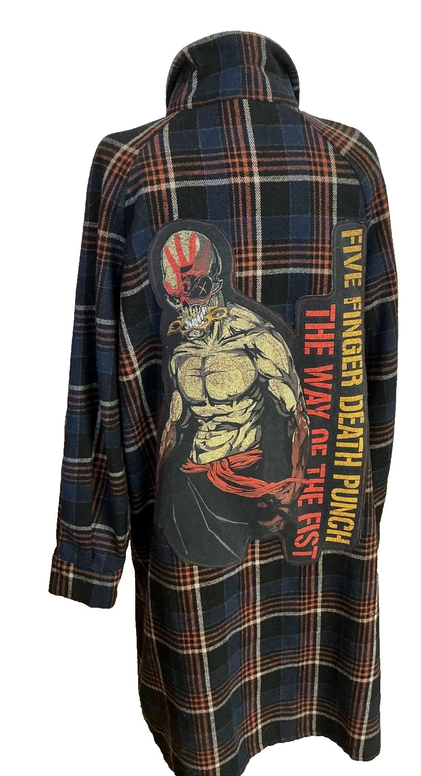 FIVE FINGER DEATH PUNCH THE WAY OF THE FIST UP-CYCLED LONG WOOL PLAID COAT