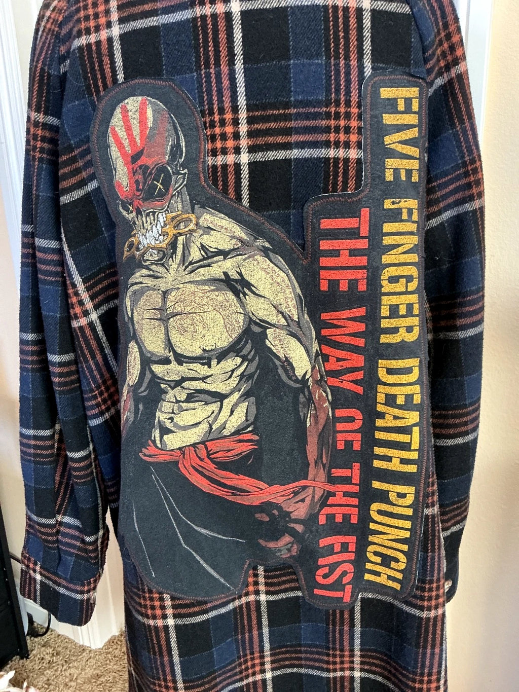 FIVE FINGER DEATH PUNCH THE WAY OF THE FIST UP-CYCLED LONG WOOL PLAID COAT