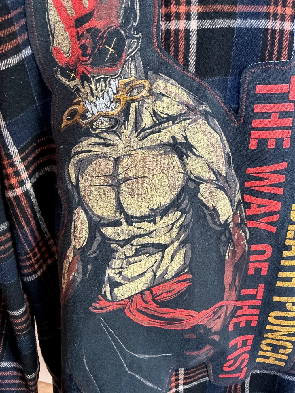 FIVE FINGER DEATH PUNCH THE WAY OF THE FIST UP-CYCLED LONG WOOL PLAID COAT