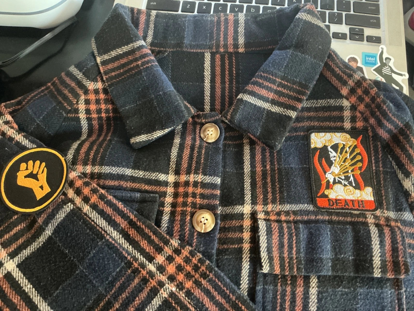 FIVE FINGER DEATH PUNCH THE WAY OF THE FIST UP-CYCLED LONG WOOL PLAID COAT