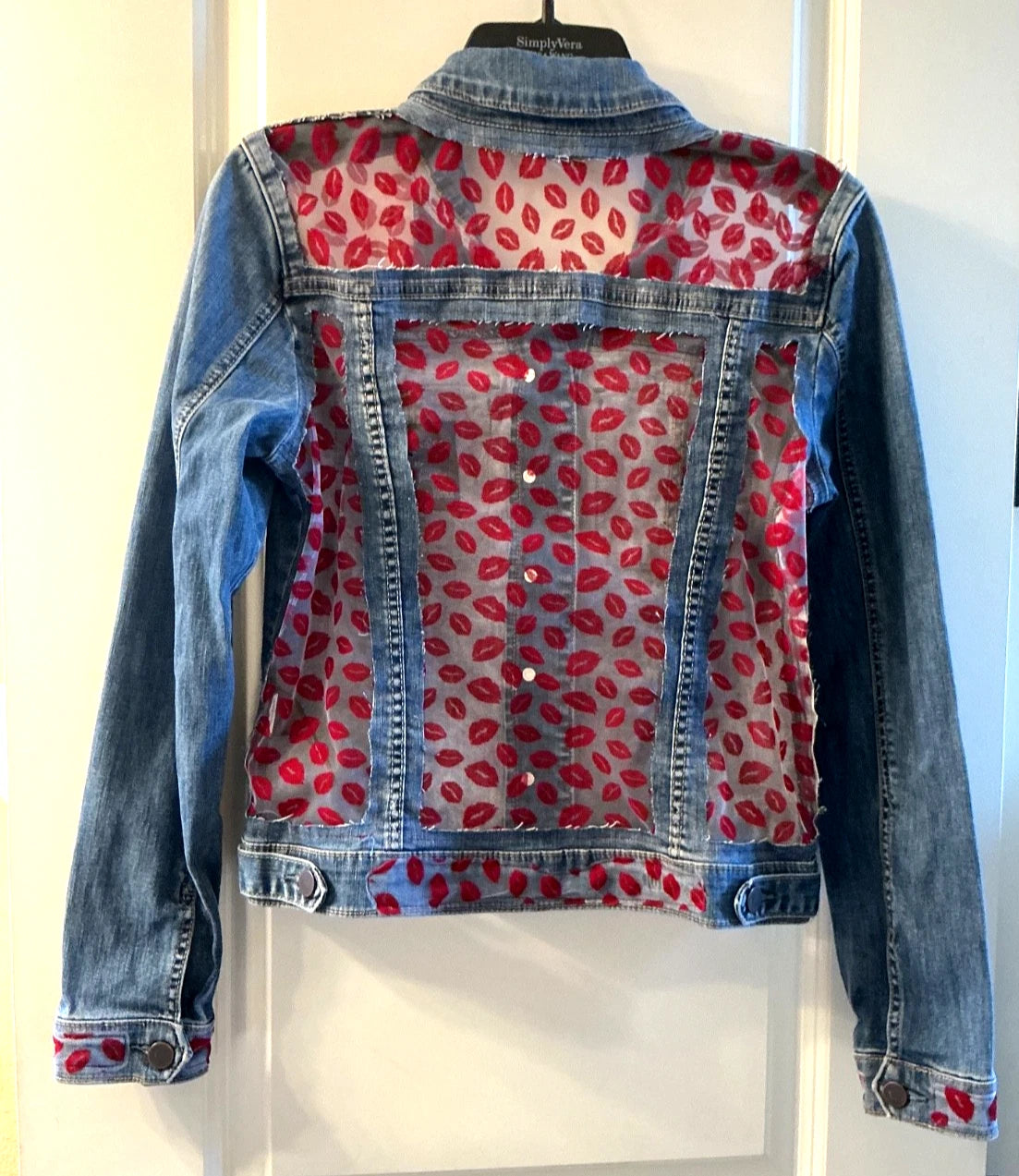 RED LIPS LACE CUT-OUTS DENIM TRUCKER JEAN JACKETS